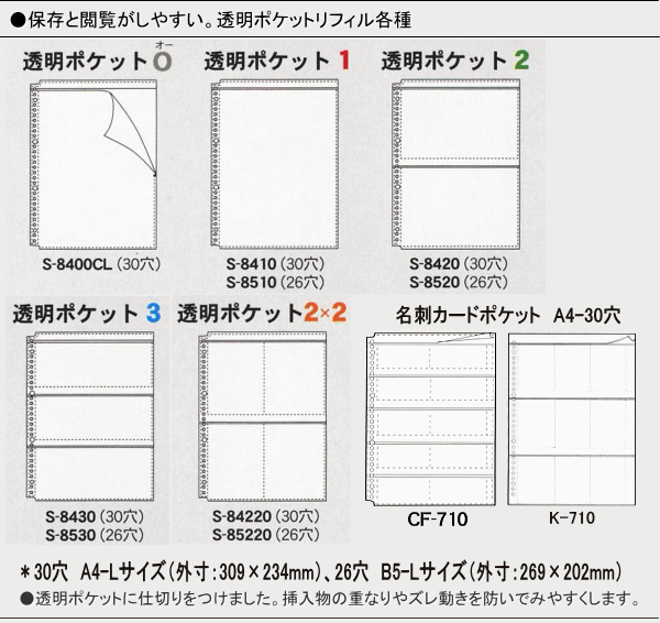 透明ポケット1 B5-26穴 ルーズリーフリフィル 透明ポケットリーフ システム手帳・リフィル通販 マエジム